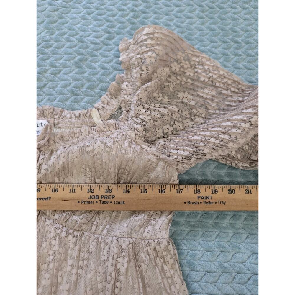 Forte Lace Smocked Babydoll Top XL Boho Cottagecore Balloon Sleeve Beige - Picture 8 of 12